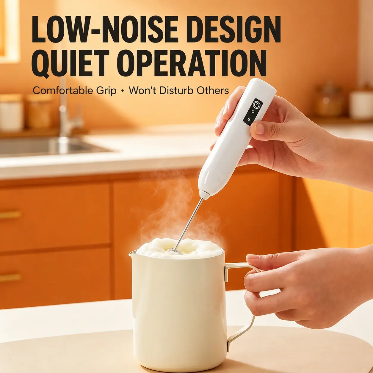 Low-noise Electric Handheld Milk Frother With 3 Speeds,304 Stainless Steel Heads,Compact Portable Size，Cafe-Quality Foamer For Coff Prep，Egg Beater & Mixer
