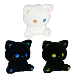 Cute Cat Plush Toy Emo Sad Fluffy White Black Kitten Soft Animal Stuffed Doll Cute Sleep Toys Birthday Valentine's Day Gift