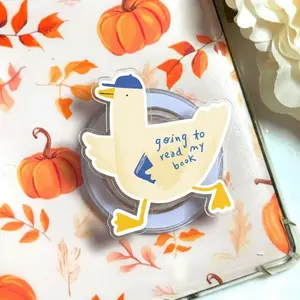 Going to Read My Book Duck Phone Grip, Cute Bookish Goose Griptok, Funny Reading Duck with Cap Stand, Relatable Gift for Book Lovers