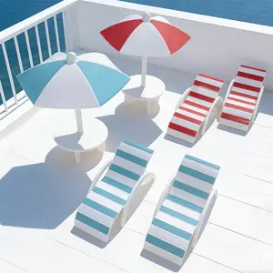 Mini Beach Hawaii Chair Set, Sun Umbrella & Drink Table Model, Architectural Ornament, Multicolor Options Blue, Ideal for Home Decor