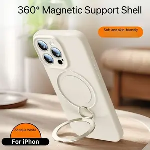 Liquid Silicone 360-Degree Rotating Pivot Stand Shockproof Protective Phone Case for iPhone 17, 16, 15, 14, 13 Pro Max Air, Compatible with MagSafe Wireless Charging, Flocked Inner Touchscreen Protection Cover, Accessories