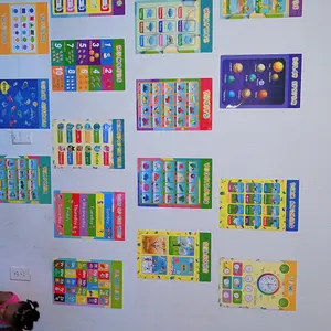 16 Educational Posters for kids 1-3 Laminated Learning ABC Chart Numbers Colors Shapes Days of The Week Preschool Kindergarten Classroom Decor Colorful