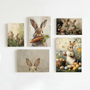 Vintage Easter Bunny Wall Art Poster, Cute Easter Rabbit Painting Print, Easter Wall Decor, Rustic Animal Picture for Shelf, Mantle Holiday Nursery Home Decor