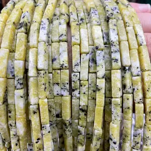 4x13mm Natural Grass Yellow Turquoise Long Rectangular Loose Beads - Gorgeous Loose Spacer Beads - Light Luxury and Exquisite - Various Shapes for DIY Jewelry Making, Perfect for Bracelets, Necklaces, Earrings, Anklets, Pendants, Clothing Accessories, Gif