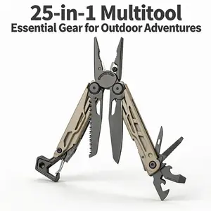 Multitool, 25-in-1 Stainless Steel Multi Tool Pliers with Self-Locking, Pocket Knife, Nylon Sheath, Professional (EDC) Multi-Tool for Survival, Camping and Hunting, Hiking removable clip