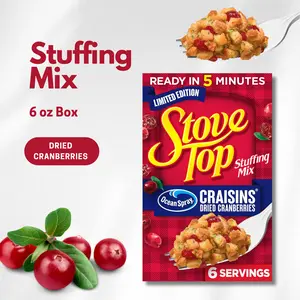 Stove Top Cranberry Stuffing Mix 6 oz Box, Quick-Prepare Side Dish with Dried Cranberries, Rich Flavor Texture for Family Meals and Holiday Dining