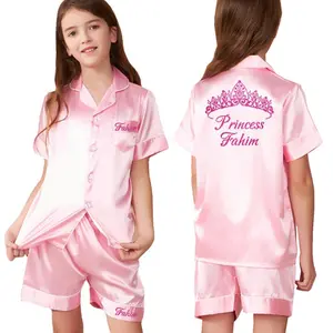 Customized Children Pajama Silky Satin Pajamas Flower Girl Pajamas PJs Personalized Happy Birthday Pajamas Kids Princess Pajamas