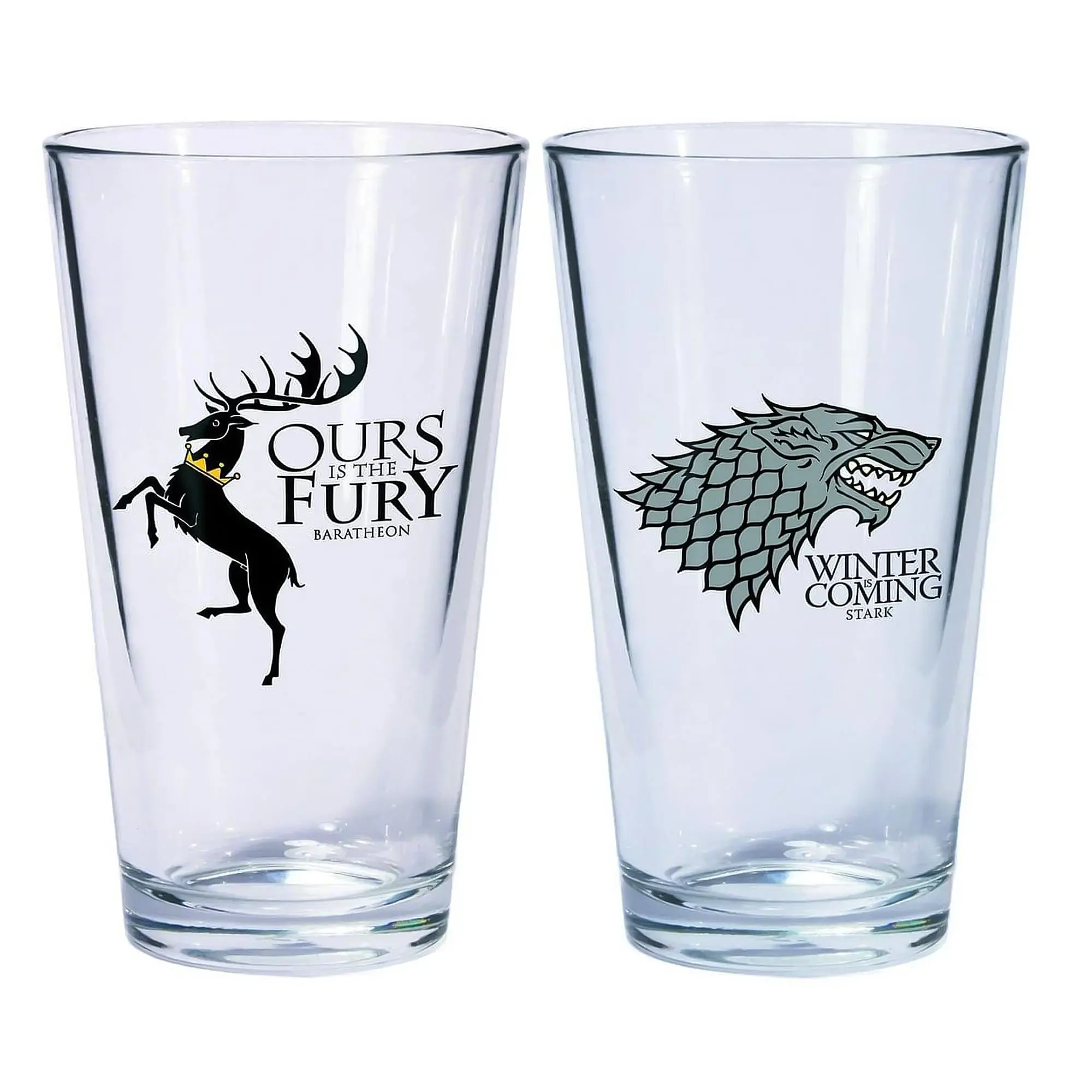 Game Of Thrones 2-Piece Pint Glass Set - Stark & Baratheon Sigils, Kitchenware Glassware Drinking Glasses, Two Glasses