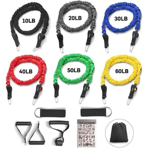 Resistance Band Kit with Heavy Duty Protective Sleeves for Safe Workout and Soft Anti-Slip  Handle, Door Anchor, Ankle Strap for Men and Women Stackable