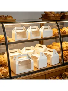 20/15/10/1pcs PVC Transparent Window Hand Carry Cake Roll Boxes, White Paper Pastry Dessert Packaging Boxes.needoh.paper plates