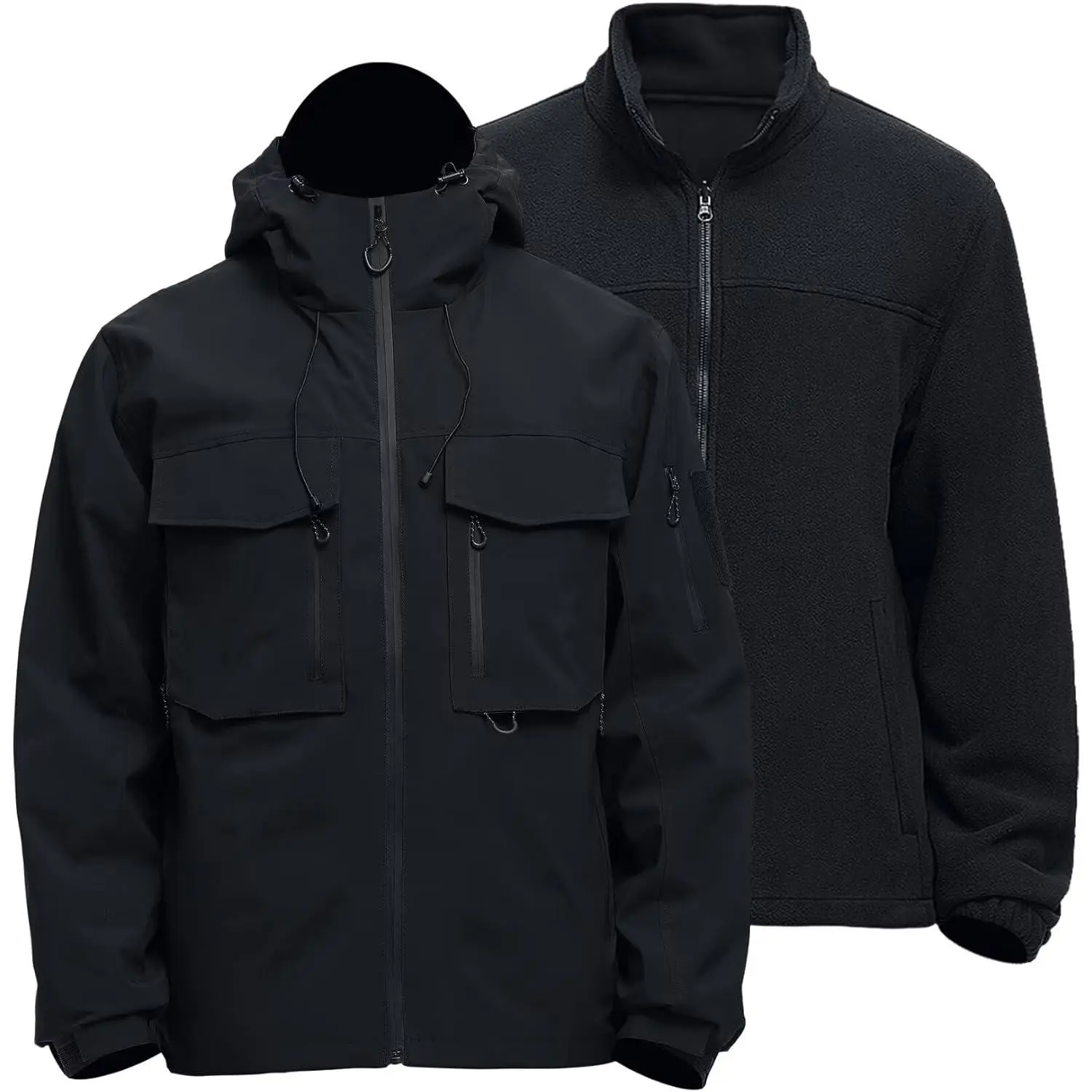 Male 3-in-1 Waterproof Winter Ski Jacket, Warm Windbreaker with Thermal Fleece Liner & Hood, Skiing Thermal Wear for Snow & Rain