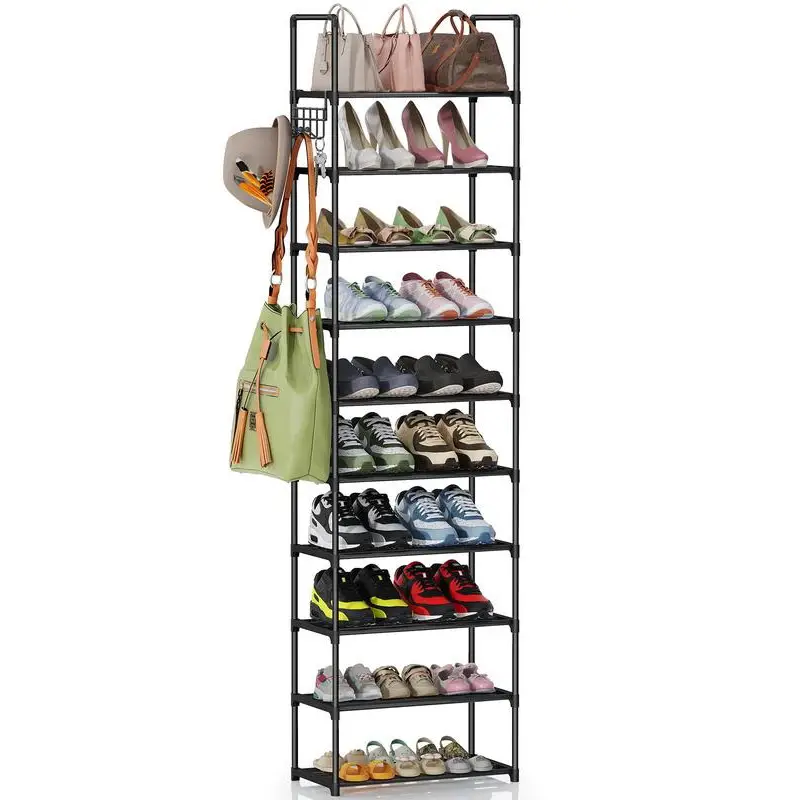 10 Tier Shoe Rack for Closet and Entryway Storage - Space Saving Organizer for 20-50 Pairs of Shoes and Boots With Anti-Tip Anchors Kit