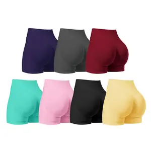 7pcs 3pcs Athletic Style Cycling Running Pilates Fitness Pants Vibrant Solid Color High Waist Butt Lifting Sports Shorts Bikers Shorts Running Shorts Workout Athletic Shorts, Lightweight for Summer Cycling Running Yoga Gym - Summer's Top Trends