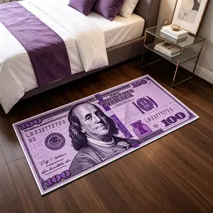 One purple dollar rug, banknote carpet, runner rug, non-slip floor mat, long bedside rug, American hip-hop home decor rug, birthday gift, suitable for bedrooms, living rooms, hallways, kitchens, and bathrooms.