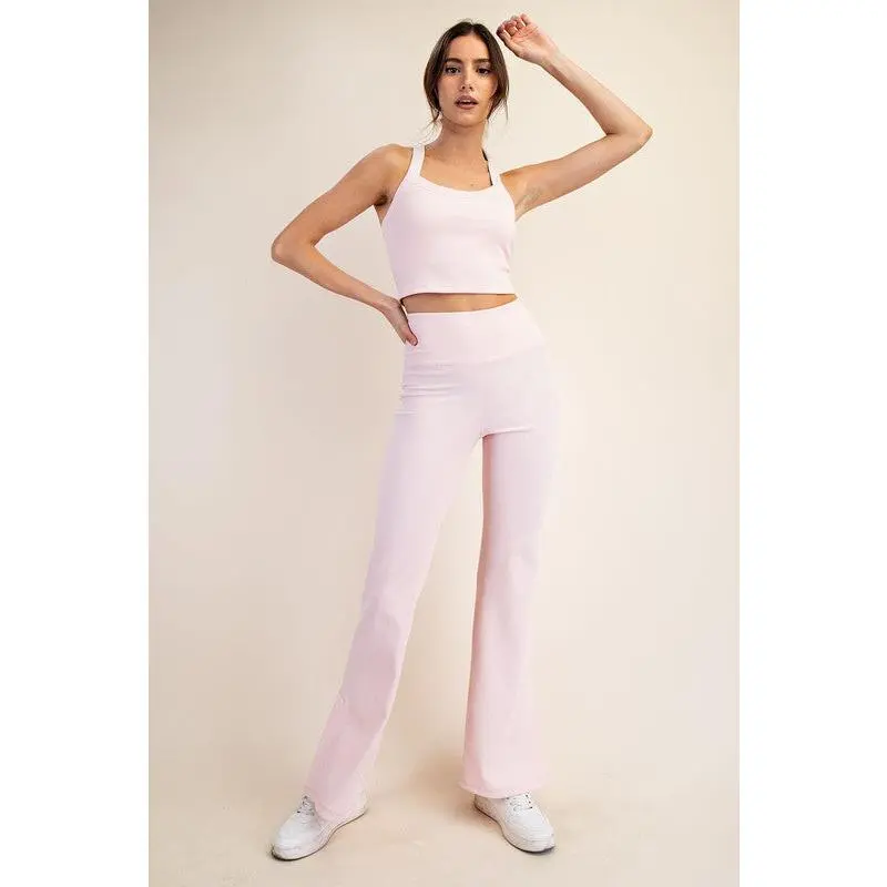 Pretty and Comfy Baby Pink Nylon Rib Flare Leggings