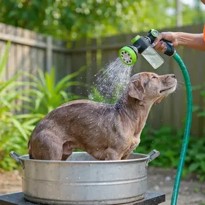 Versatile High-Pressure Pet Shower Kit – Adjustable Bathing Accessories with Fur Saver & De-shedding Nozzle for Dogs and Cats products Set with Bath Gloves Grooming Foam Spray Silicone Pet Massage Brush hose Pet Shower Gun