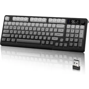 M96  Keyboard, Low Profile Quiet Typing Membrane Gaming Keyboard with  Display & Knob, RGB Backlit, USB C Rechargeable, 94  PBT Keycap for Windows PC,,Linux-Moonlit Night