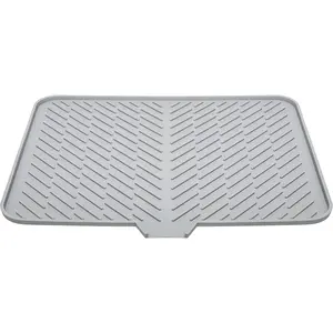 Luxet Silicone Dish Drying Mat with Built-in Drain Lip - Hygienic Drying Pad - Sturdy Compact Easy to Clean Tray Protects Surfaces Prevents Water Build Up - 23 X 17 (Grey)