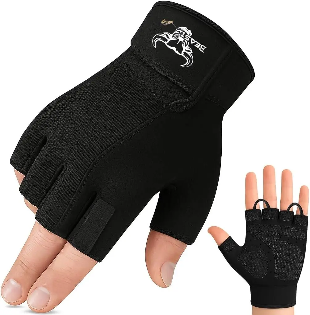 Workout Gloves for Men, Durable Palm Grip Gym Gloves Women Half Finger Elasticated  Weight Lifting Strength Bodybuilding Anti Slip Cycling Gloves Exercise