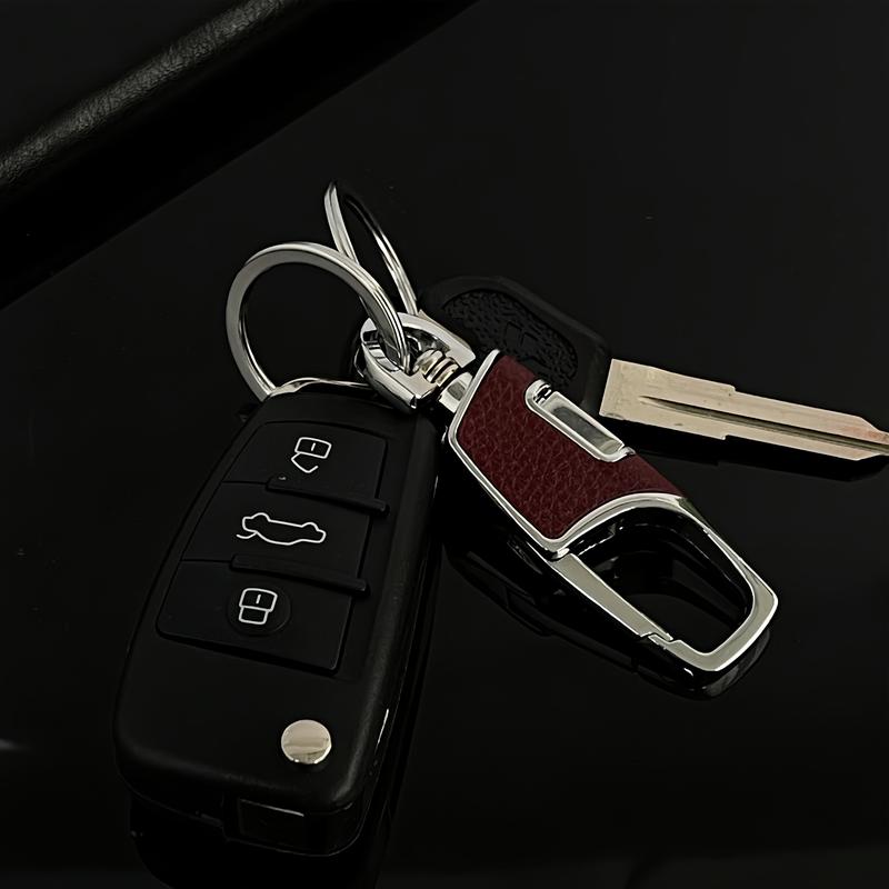 3-Pcs Metal Construction Keychain with Detachable Key Rings Stainless Steel Keychain for Car Keys Gift for Men Women Business Accessories Travel Essentials Heavy Duty PU Leather Keychain 3-Pack