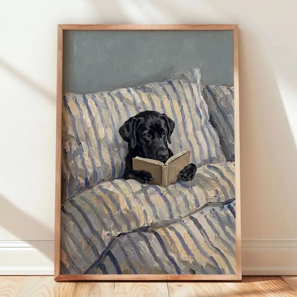Black Labrador Reading Book Poster Cozy Dog Wall Art Bedroom Decor Print O