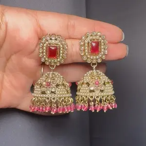 Kundan and pearl jhumka