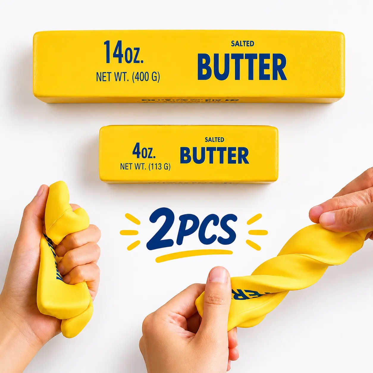 Butter-Themed Squeeze Toy Set (Large & Small): Soft Butter-Shaped Fidget Toy and Creamy Stick Sensory Toy. Perfect Stress-Relief Gift for All Ages, Ideal for Parties and Birthdays.