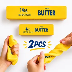 Butter-Themed Squeeze Toy Set (Large & Small): Soft Butter-Shaped Fidget Toy and Creamy Stick Sensory Toy. Perfect Stress-Relief Gift for All Ages, Ideal for Parties and Birthdays.