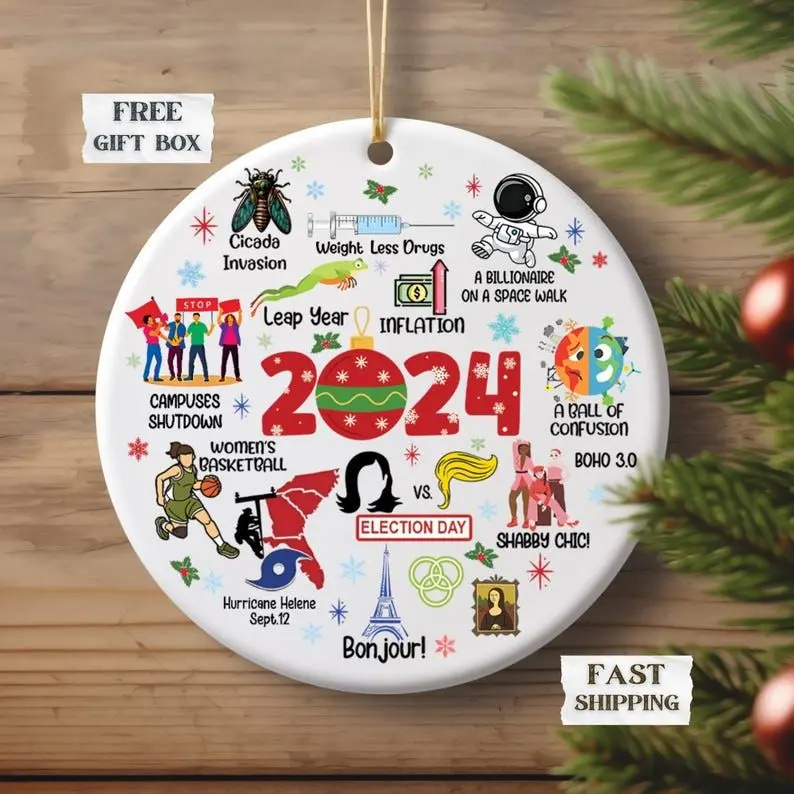 2024 Christmas Ornament, 2024 Year in Review Ornament, Major Notable Events Ornament, Funny Cute Year to Remember Commemorative Ornament