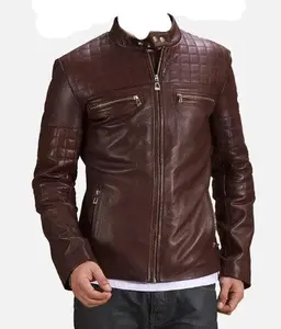 Men's Quilted Maroon Biker Leather Jacket