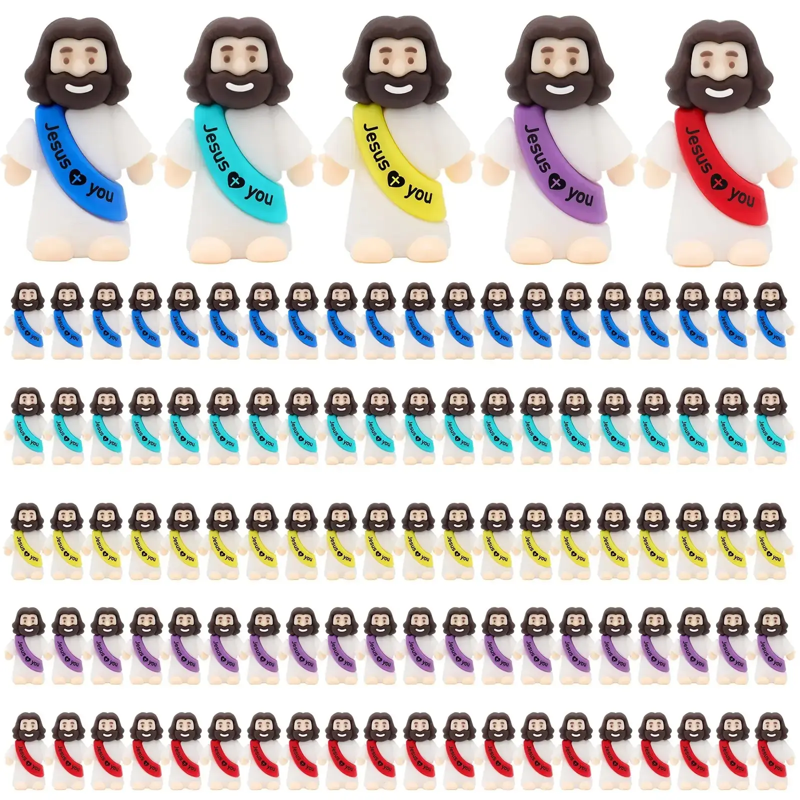 100 PCS Little Jesus Figures, Mini Jesus Figurines in Bulk, Multicolor Tiny Jesus Figures, Miniature Figurines to Hide and Seek Religious Gifts for Easter Egg Stuffers