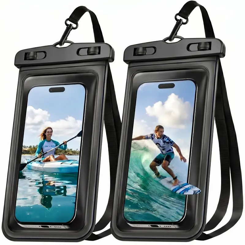 Waterproof Phone Pouch, 2 Pack IPX8 Waterproof Phone Case for iPhone 17/16/15/14/13/12/11 Pro Max, Cell Phone Dry Bag for Beach, Cruise & Outdoor Essentials, Touch Screen, Lanyard Included, Black (Fits Up to 8.2")