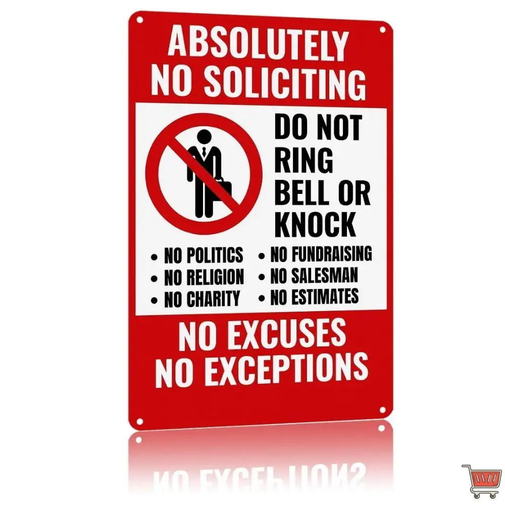 8x12 in Universal Rectangle Aluminum Decorative Wall Sign - No Soliciting No Fundraising Warning Plaque for Gate, Doorway, Home Decor Products, Wall Art