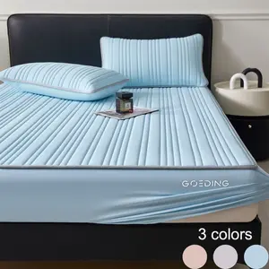 2/3pcs Summer Cooling Mattress Cover Set with Pillowcases, Spandex Cooling Silk Fabric, Breathable Quilted Design for Hot Sleepers & AC Rooms