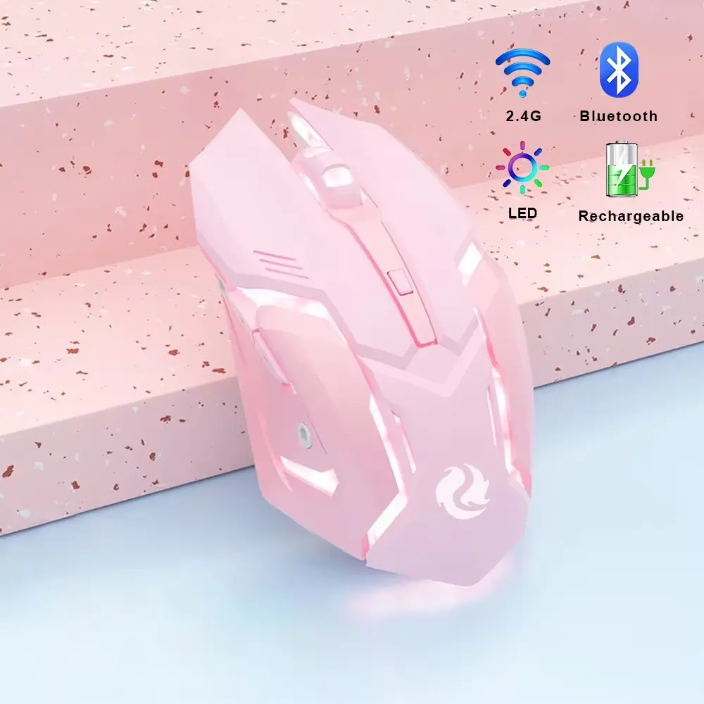Gaming Mouse Rechargeable 2.4Gwireless Bluetooth Mouse Mute Ergonomic Mouse for Computer Laptop LED Backlit Mice for IOS Android GOOJODOQ