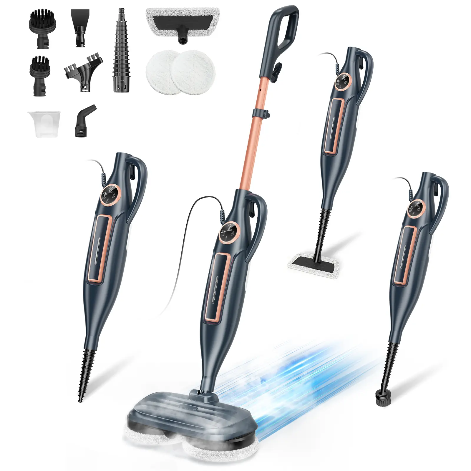 [SummerSale]DEVOAC Fregona a vapor con discos rotatorios – Modelo 10 en 1, mopa ligera con giro exprimidor y 3 niveles de vapor, ideal para pisos de madera, laminado y mármol.