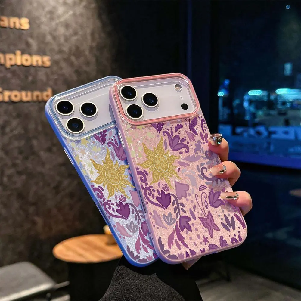 Tangled Sun Floral Pattern Glitter Shockproof Protective Case & Lens Protector Kit for iPhone 17,16,15,14,13,12 Pro Max, Slim Women’s Phone Accessory with Easy Installation for Beach Use, Protective Covers & Electronics Accessories, Glitter Pink Cover