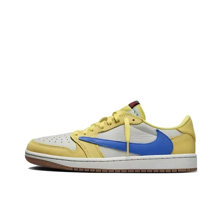 Unisex vintage cowhide low kicks multi tone yellow blue white spliced upper wear resistant flexible sole All Day Comfort soft footbed core Streetwear essential easy to pair with jeans joggers casual outfits