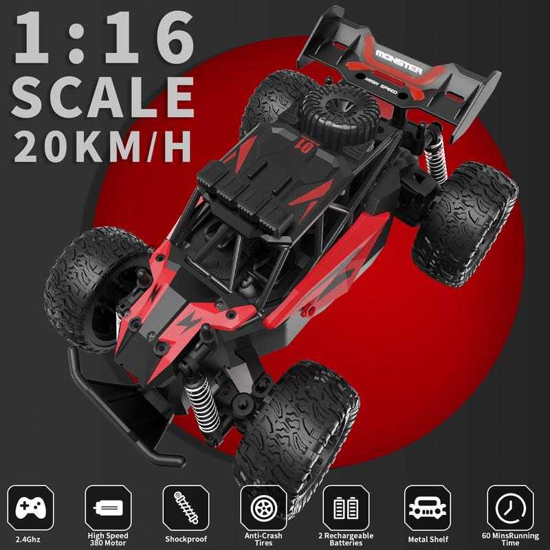 CAROX Remote Control Car - 2.4GHz High Speed Off-Road 20KM/H RC Drift Cars Toys, 1:16 Monster RC Truck Off Road with Rechargeable Battery Gifts for Adults Boys 8-12 RC Car，ldeal Gift for Boys 6+，for Christmas and New Year