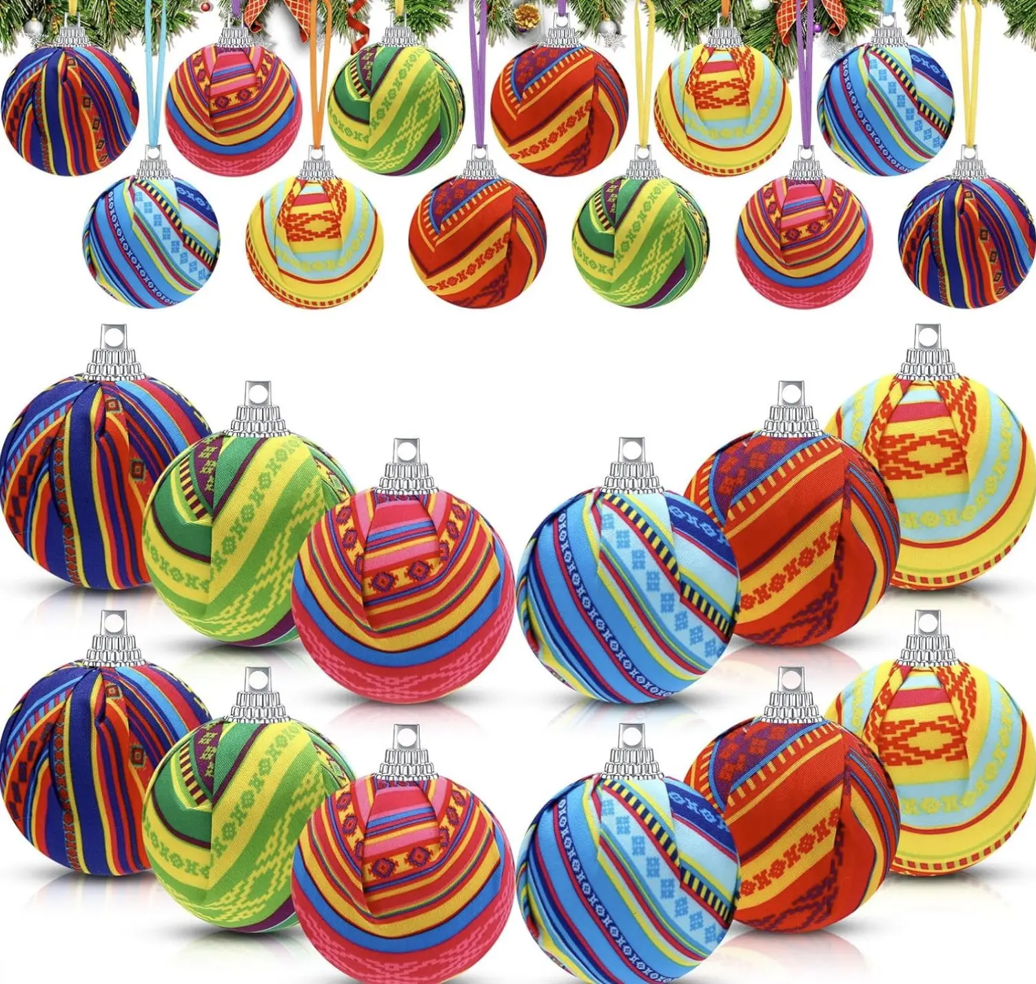 Halloscume 24 Pcs Christmas Mexican Ornament Bulk 1.97 Inch Hanging Christmas Tree Ball Colorful Talavera Decoration for Xmas Tree Home Decor Party Supplies(Vibrant)