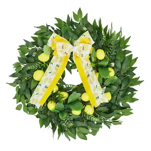 Garvee 24-Inch Lemon Wreath for Front Door, Artificial Spring and Summer Decoration with Yellow Lemons and Green Leaves, Polystyrene Foam Wall and Porch Decor