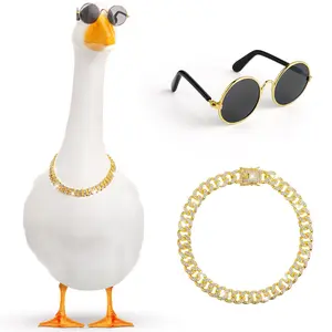 Chain Collar and Sunglasses Porch Goose Outfits for Plastic Goose 23"/ 17'' Lawn Geese Statue Sunglasses Collar for Garden Geese Retro Pet Cosplay Party Yard