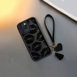 New Convenient Lanyard Phone Case Lip Print Wristband and Tassel Pendant Strap Soft Tpu Anti-Drop Cover for iPhone 11-17 Pro Max