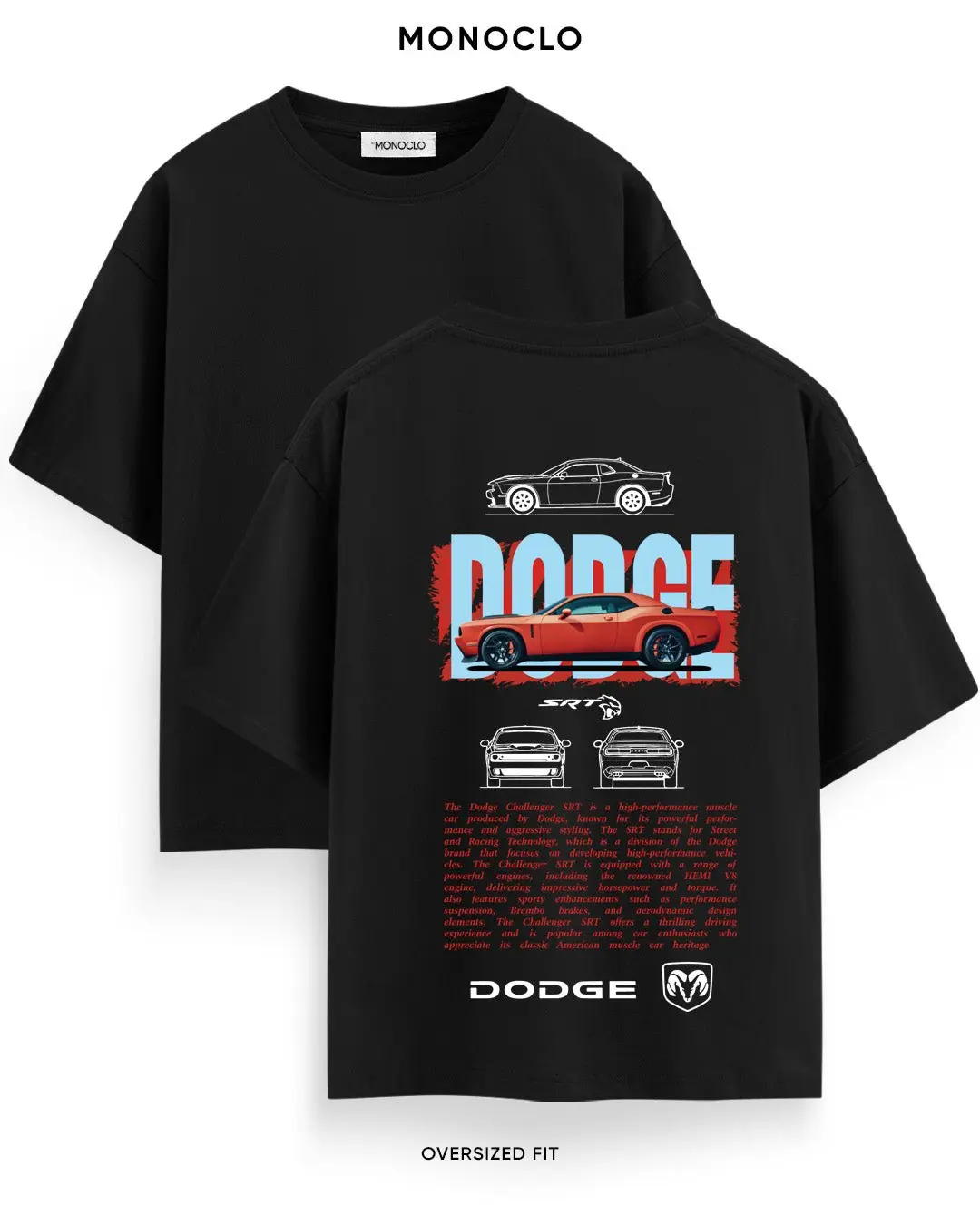 Dodge Challenger SRT RED T-shirt – Muscle Car Graphic Tee, Streetwear Oversized Fit