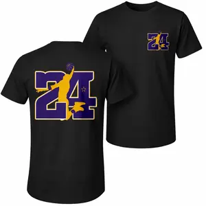 Men's Pure Cotton Short-Sleeve Shirt With 24 Basketball Print—A Unisex Casual Style Perfect For Spring And Summer; Featuring A Cool Graphic Design And A Classic Crew Neck, Suitable For All Four Seasons.