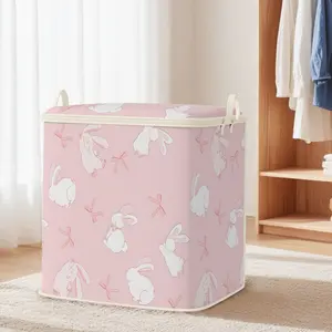 Large Capacity Foldable Storage Bag Organiser, Versatile Storage, Rabbit Pattern Print, Durable Non-Woven Fabric, Perfect Home Gift, Suitable for Blankets, Quilts, Clothes