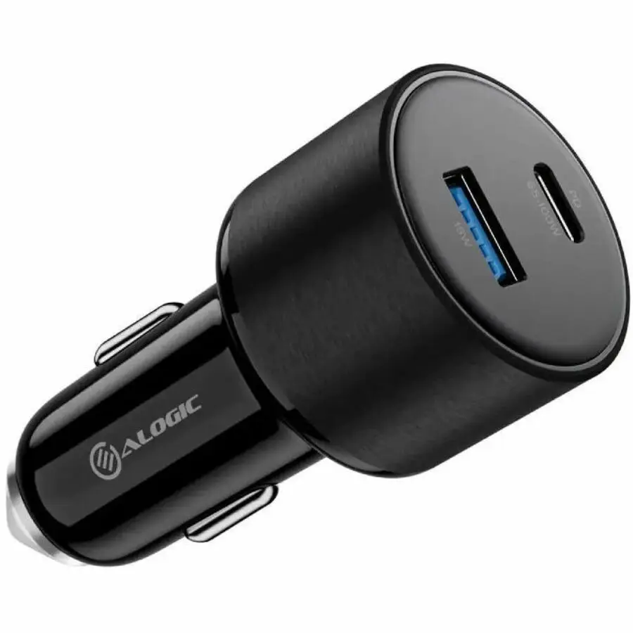 Alogic Rapid Power 100W Vehicle Charging Car Charger, 100W Output, Dual Ports (USB-C, USB-A) CRCA100