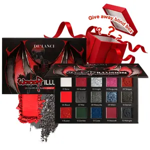 Delanci Red black Eyeshadow Palette Makeup Smoky Vampire Clown Zombies Witch Murder SFX Halloween  Palette Burgundy Red Anchor Red Wine Red Dusk Gray Midnight Black Prussian Blue Scarlet Burgundy Blood Glitter Eyeshadow White Dark Long Lasting