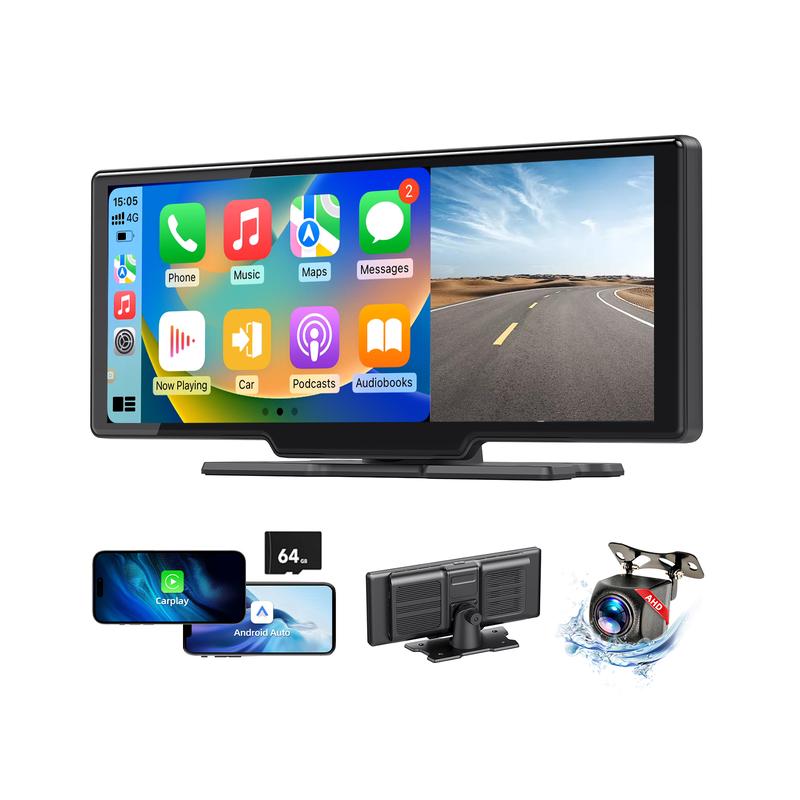 2026 Wireless CarPlay Screen, 8.1" Portable Touchscreen Car Stereo with CarPlay & Android Auto, 1080P Backup Camera, Bluetooth, Mirror Link, GPS Navigation Backup Camera for All Vehicles