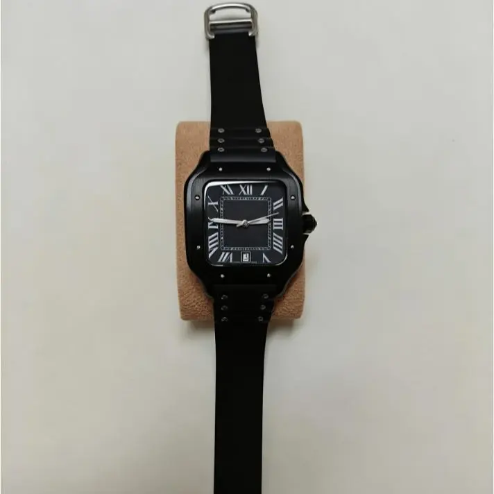 Vintage Roman Numeral All-Black Square Silicone Band Wristwatch